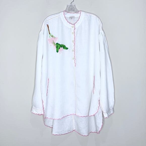 Natasha Zinko Linen Embroidered Beaded Tunic (Sz FR 40 / US 8) White / Pink - Picture 4 of 16